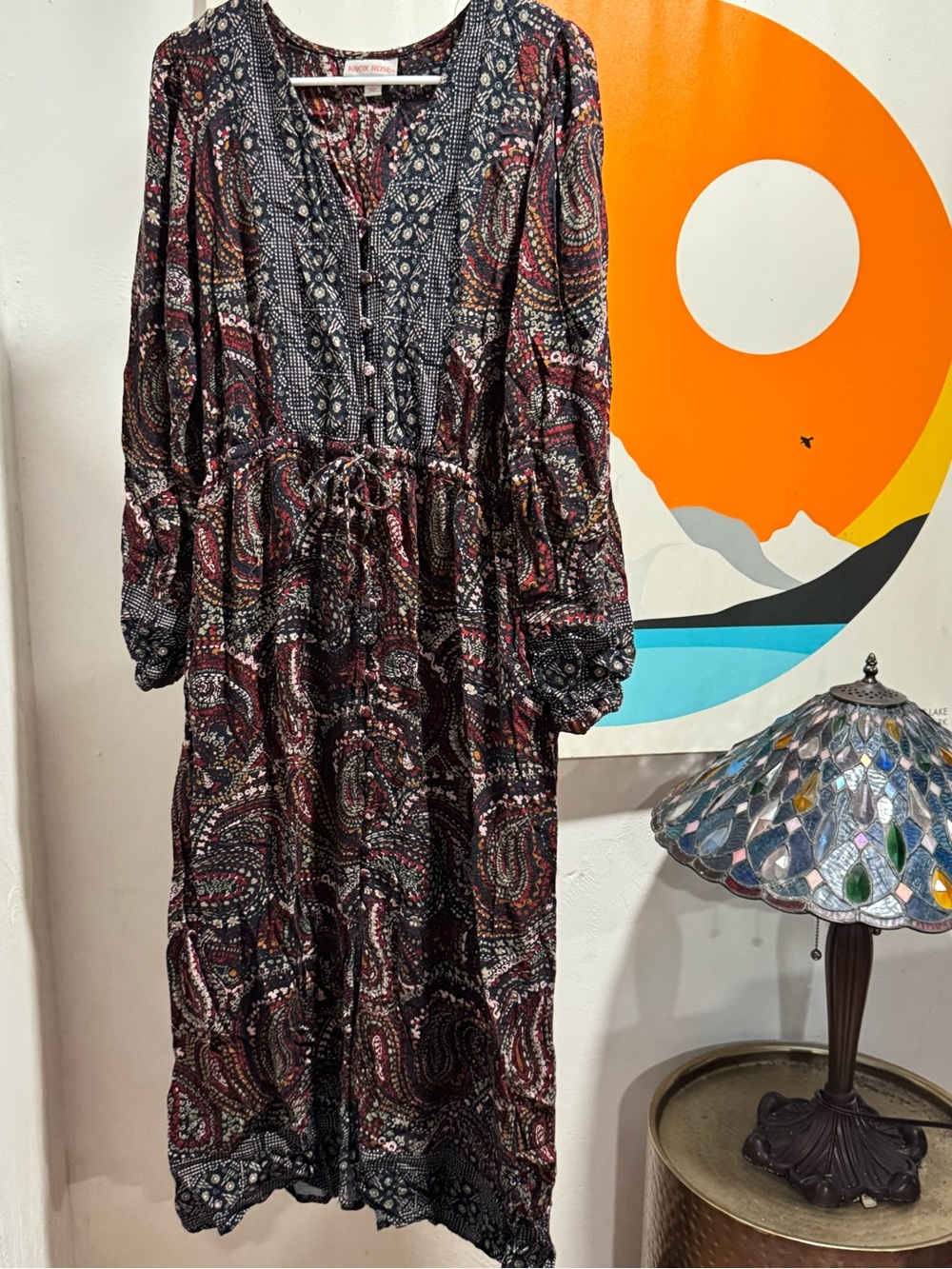 Knox Rose Black and Burgundy Paisley Maxi Dress